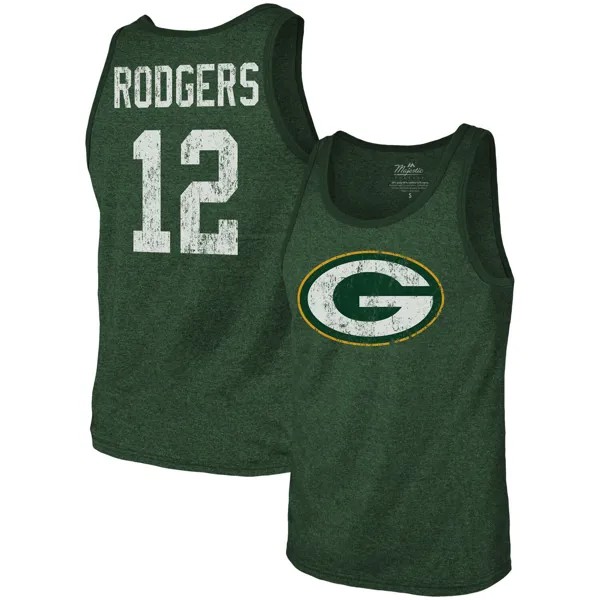 Мужская майка Fanatics с логотипом Aaron Rodgers Green Green Bay Packers, имя и номер, футболка Tri-Blend Majestic