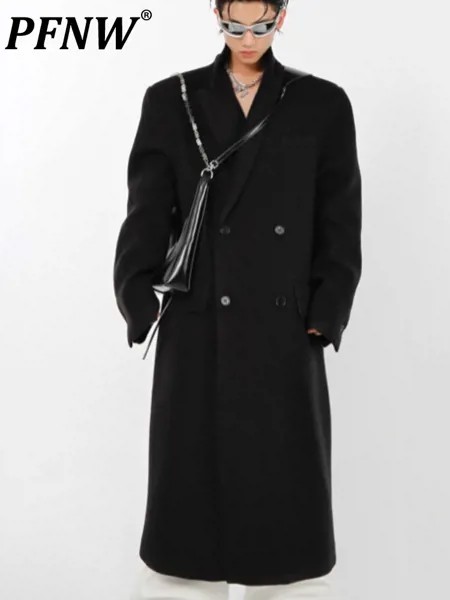 PFNW нишевой дизайн плечевой ремень шерстяное пальто на молнии утолщенный Темный уличный Тренч длинный непродуваемый мужской костюм 12A6260