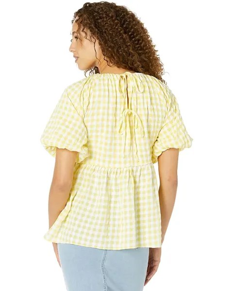 Блуза English Factory Textured Gingham Puff Babydoll Blouse, желтый