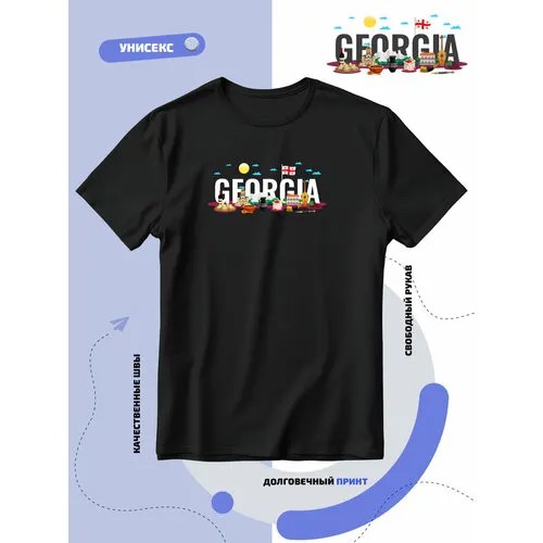 Футболка SMAIL-P известные места блюда и символы Грузии-Georgia, размер 3XL, черный