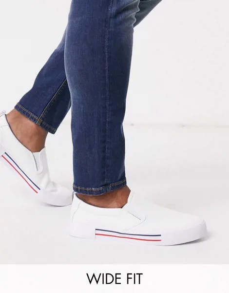 Белые кроссовки-слипоны для широкой стопы с темно-синей и красной отделкой ASOS DESIGN-Белый