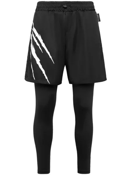Plein Sport многослойные брюки Running с логотипом, черный