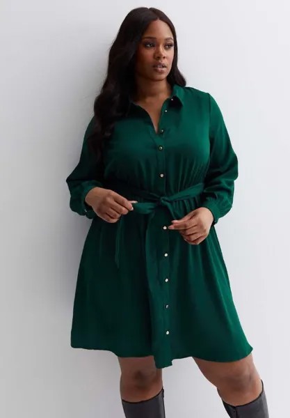 Платье-рубашка New Look, темно-зеленое