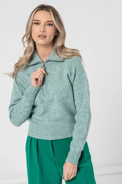 Шерстяной свитер с короткой молнией United Colors Of Benetton, зеленый