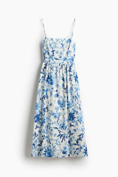 Платье H&M Linen-blend Midi, белый/синий