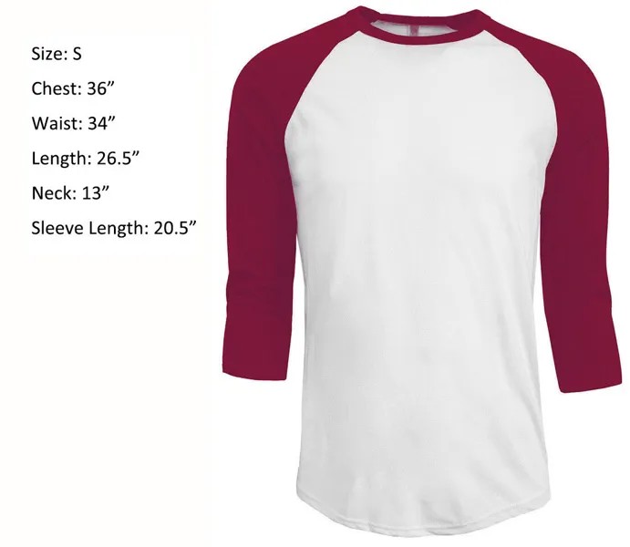 Обычная футболка с рукавом 3/4, бейсбольный трикотаж реглан, спортивная мужская футболка, белая, красная, S