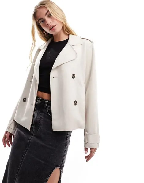 Укороченный тренч из искусственной замши New Look бежевого цвета
