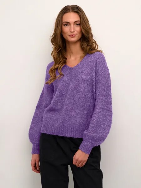 Меланжевый пуловер Sarla с V-образным вырезом KAFFE, фиолетовый