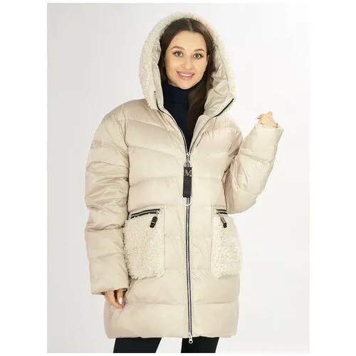 Куртка зимняя big size бежевого цвета 72180B, 54