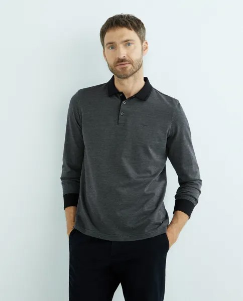 Мужская рубашка-поло из мерсеризованного жаккарда стандартного кроя трехцветного кроя с длинными рукавами Roberto Verino, черный
