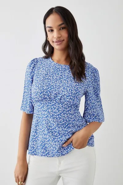 Синяя чайная блузка с рукавами ангела и цветочным принтом Dorothy Perkins, синий