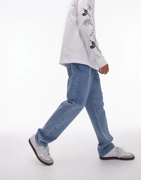 Голубые джинсы прямого кроя Topman