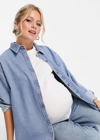 Синяя выбеленная джинсовая рубашка ASOS DESIGN Maternity-Голубой