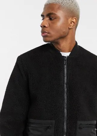 Черный бомбер из искусственного меха ASOS DESIGN