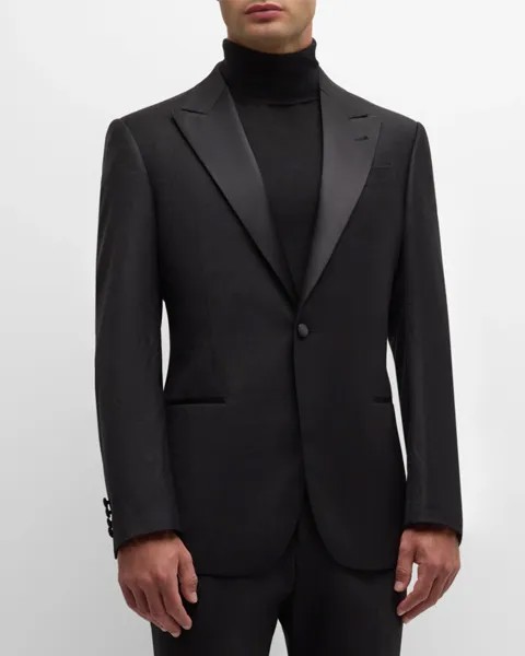 Мужской жаккардовый смокинг в тон в тон Emporio Armani, цвет Solid Black
