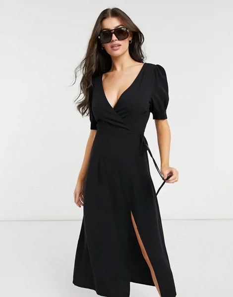 Эксклюзивное черное пляжное платье с запахом Fashion Union-Черный цвет