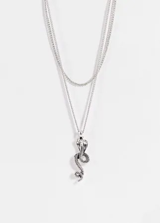 Серебристое ярусное ожерелье с подвеской в виде кобры Topshop-Серебристый