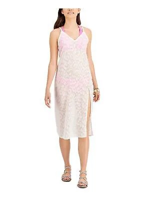 MIKEN Женское фактурное платье с разрезом цвета слоновой кости, купальник с металлизированным люрексом, накидка XS