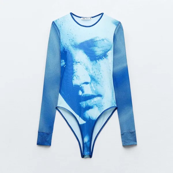 Боди Zara Printed Tulle, синий