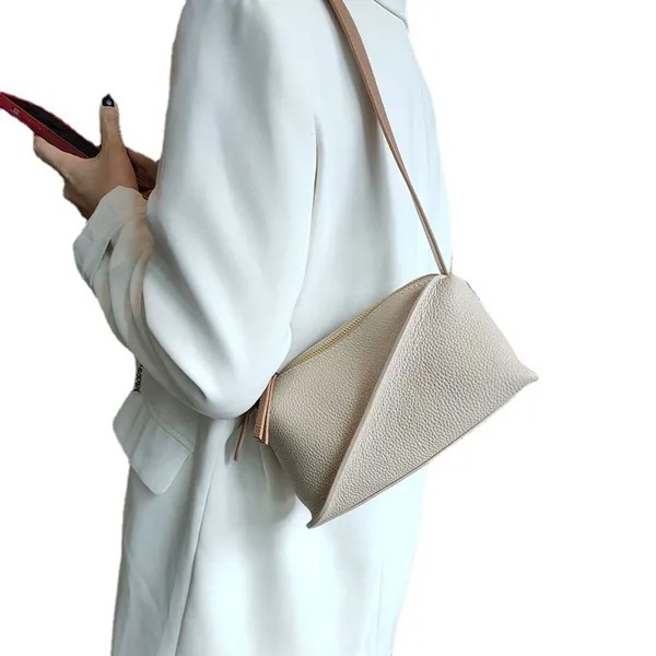 Маленькая черная, синяя, абрикосовая женская наплечная сумка из натуральной кожи, нишевая дизайнерская уникальная Повседневная модная сумка через плечо