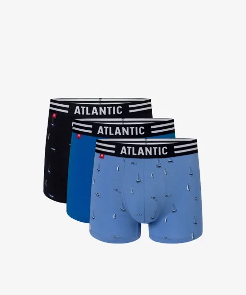 Мужские трусы шорты Atlantic, набор из 3 шт., хлопок, светло-голубые + бирюзовые + темно-синие, 3MH-039