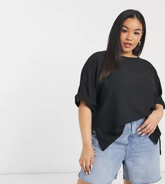 Черная свободная футболка с отворотами на рукавах ASOS DESIGN Curve-Черный цвет