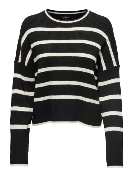 Пуловер onlibi LS Stripe с круглым вырезом и узлом Only, черный