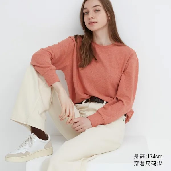 Женская футболка Uniqlo из флиса, светло-оранжевый