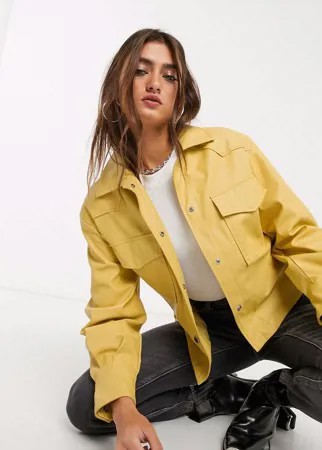 Рубашка-куртка горчичного цвета из искусственной кожи Bershka-Желтый