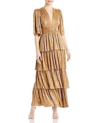 SABINA MUSAYEV Женское вечернее платье-футляр миди золотого цвета с V-образным вырезом и рукавами до локтя XS XS