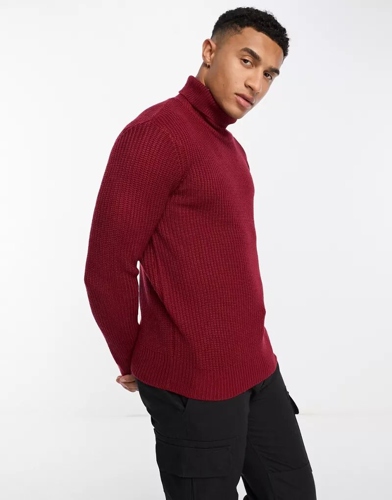 Бордовый свитер в рубчик с воротником Le Breve