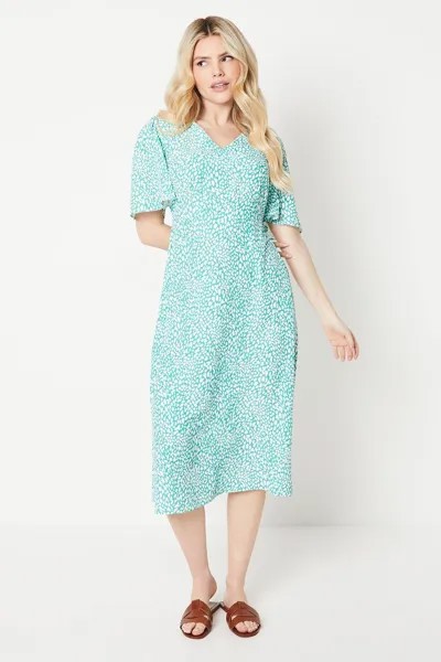Платье миди с абстрактным V-образным вырезом и рукавами ангела Dorothy Perkins, зеленый