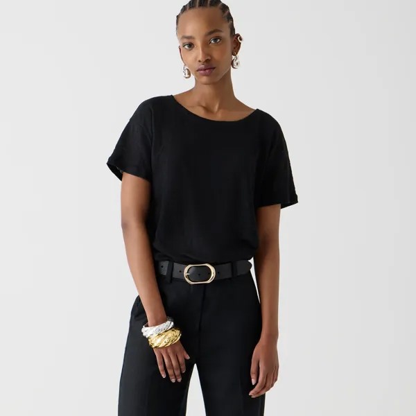 Футболка свободного кроя из льна J.Crew, черный