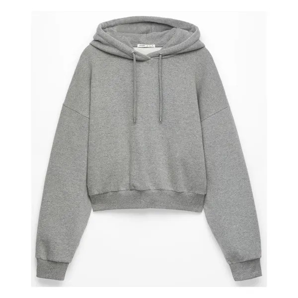Худи Oysho Warm Interior Crop Logo, серый меланж