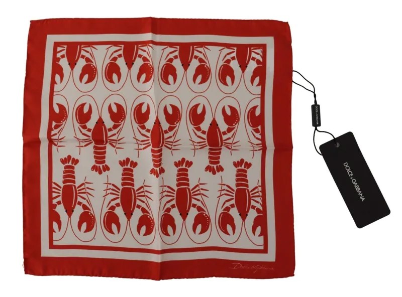 DOLCE - GABBANA Шарф Белый Красный DG Квадратный платок с принтом лобстера 30см X 30см