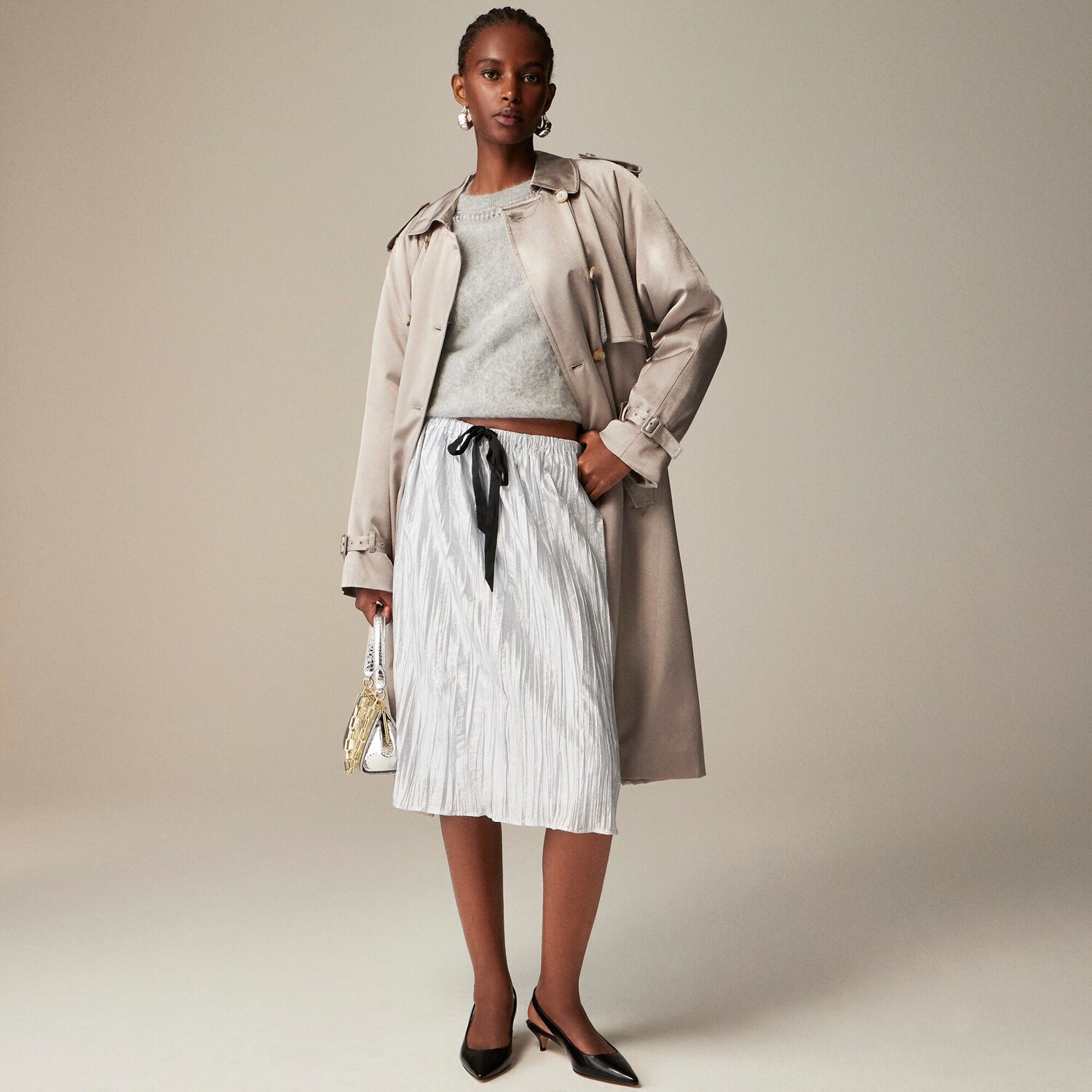 Юбка длиной до колена из жатого нейлона. J.Crew, голубой