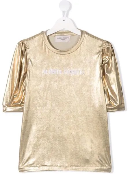 Alberta Ferretti Kids топ с логотипом и эффектом металлик