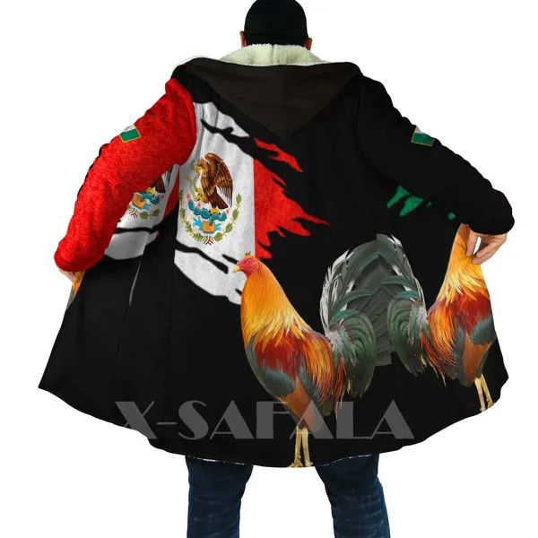 Мексиканское пальто с красивым петухом, мексиканское искусство, пальто с принтом, плотная теплая накидка с капюшоном для мужчин, ветрозащит...