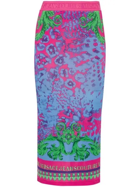 Versace Jeans Couture юбка миди с принтом Animalier, синий