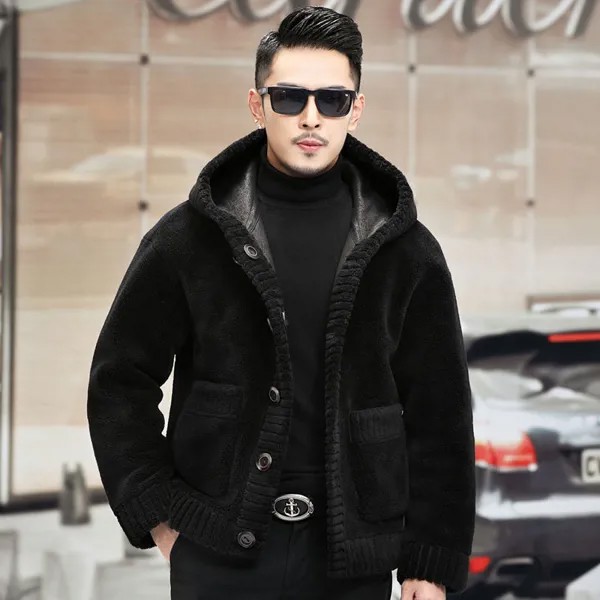 Мужская зимняя куртка из натурального меха, повседневная однотонная теплая одежда с меховой подкладкой, мужские парки, Плюшевые куртки, утепленное пальто G408