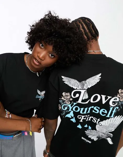 Черная футболка унисекс Love Yourself Sixth June — ЧЕРНАЯ