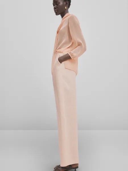 Широкие льняные брюки с вытонами Massimo Dutti, персиковый