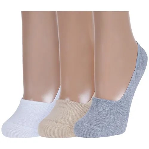 Подследники RuSocks, 3 пары, размер 23-25 (38-40), серый, мультиколор, бежевый, белый