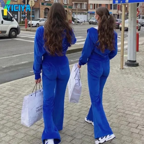 Новый бархатный свитшот на молнии и брюки, Женский кашемировый однотонный бархатный костюм, комплект из двух предметов, спортивный костюм, ...