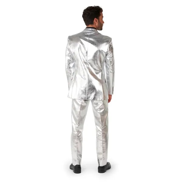 Мужской блестящий серебряный облегающий костюм для вечеринки, комплект с галстуком OppoSuits