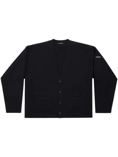 Balenciaga кардиган из вирджинской шерсти с нашивкой-логотипом, черный