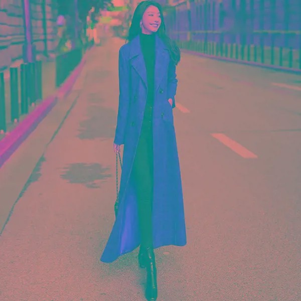 OKXGNZ Корейская женская шерстяная куртка тонкое повседневное двубортное пальто 2022 Осень Зима Новый женский длинный клетчатый шерстяной плащ