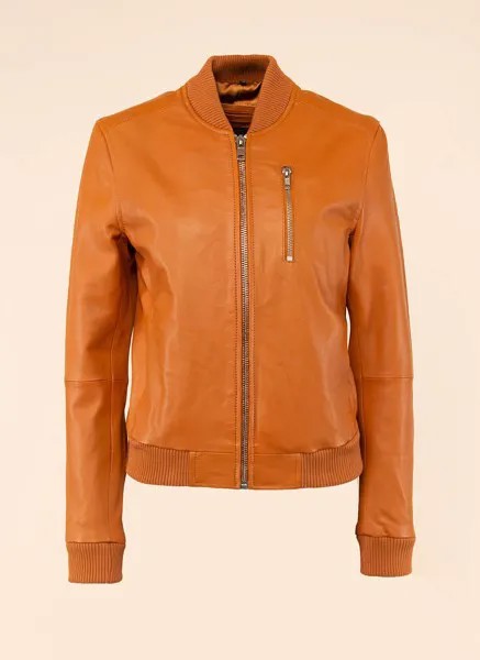 Кожаная куртка женская Каляев 41321 оранжевая 52 RU