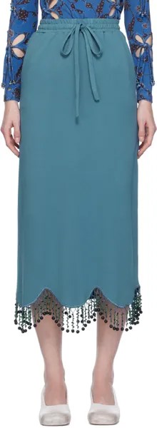 Синяя юбка-миди, расшитая бисером J.Kim