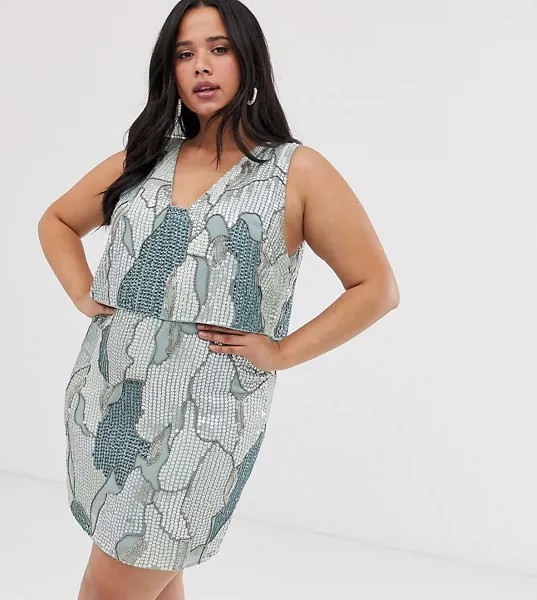 Платье мини с камуфляжным узором с пайетками ASOS DESIGN Curve-Многоцветный
